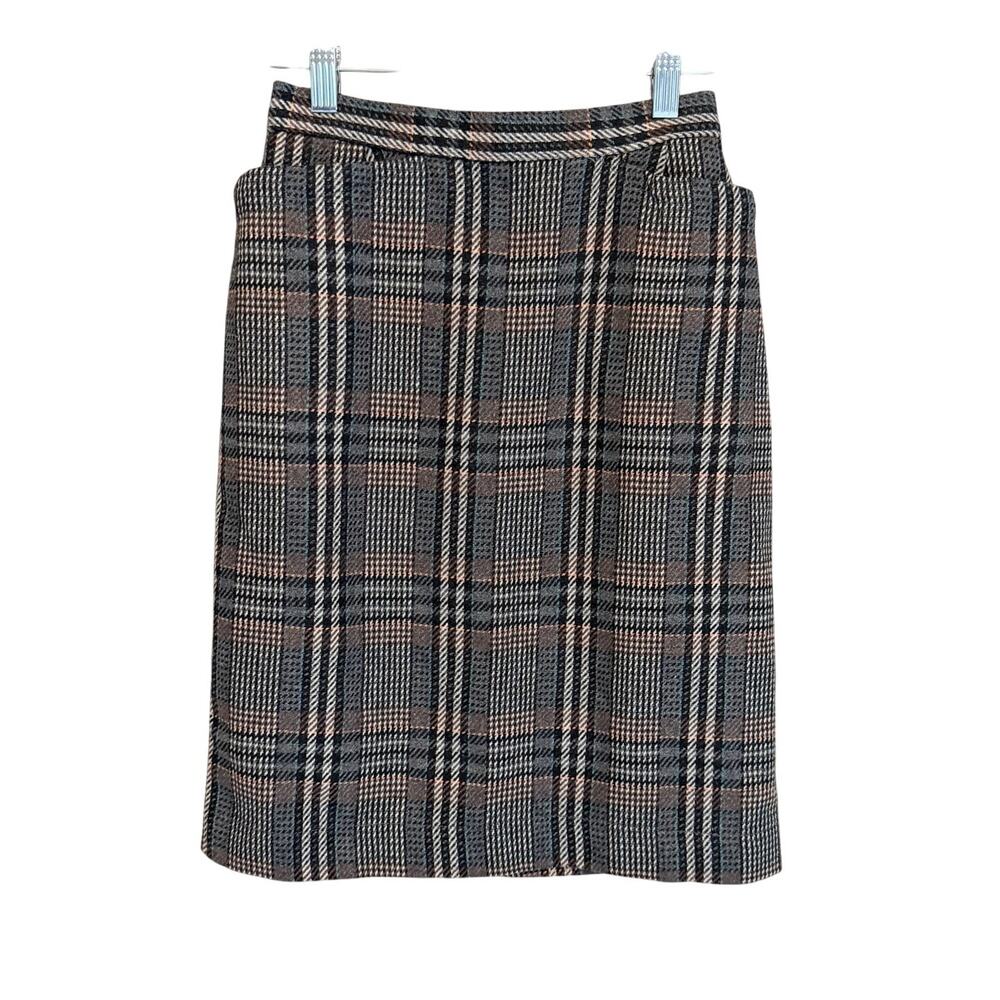 Vintage Forenza Plaid Wool Midi Skirt 4 Gray Y2k 90s Dark Academia Preppy USA